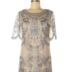 Boho lace dress gray/silver over nude slip